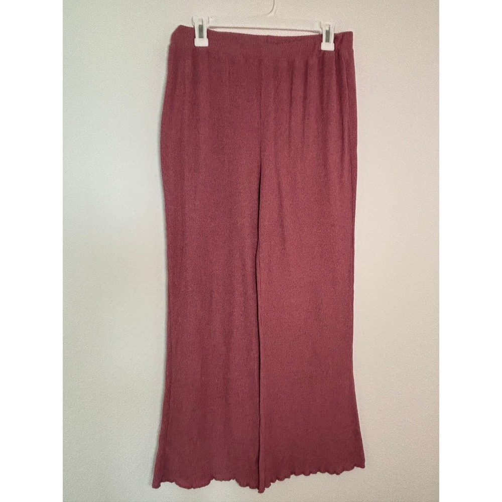 BB Dakota Ribbed Knit Wide Leg Lounge Pants Mauve Rose Lettuce Edge Hem Large